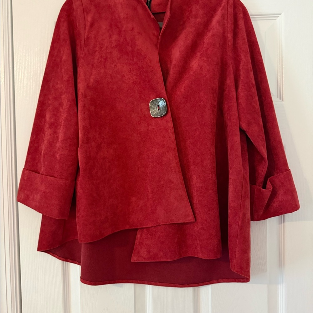 Brick/rust colored  Suede-Look Women's Jacket - Casual Open Front